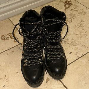 Zara Black Combat Boots with Silver Accents